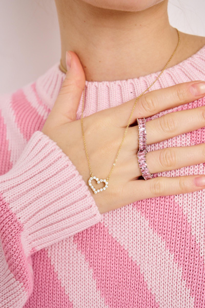 Кольцо-дорожка с овальными стразами (серебро-розовый)